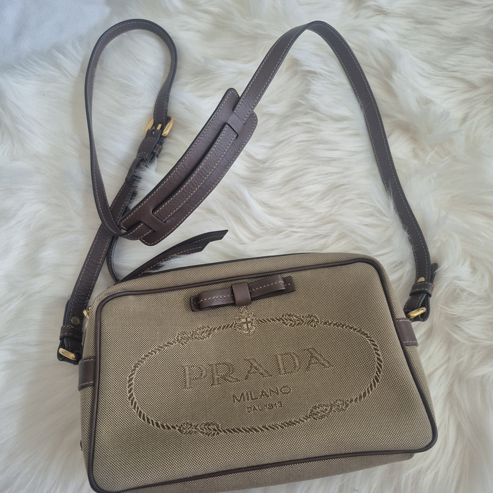 Prada Jacquard Logo Camera Bag Corda Bruciato